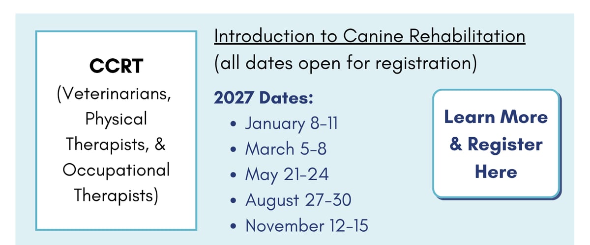 CCRT: Introduction to Canine Rehabilitation (2027 dates announced). Click to learn more and register.