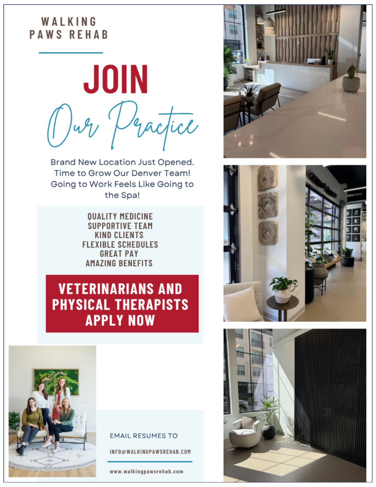 Join our practice: Walking Paws Rehab! Veterinarians and Physical Therapists can email resumes to info@walkingpawsrehab.com